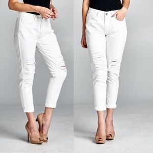 White Relaxed Fit Boyfriend Distressed Jean